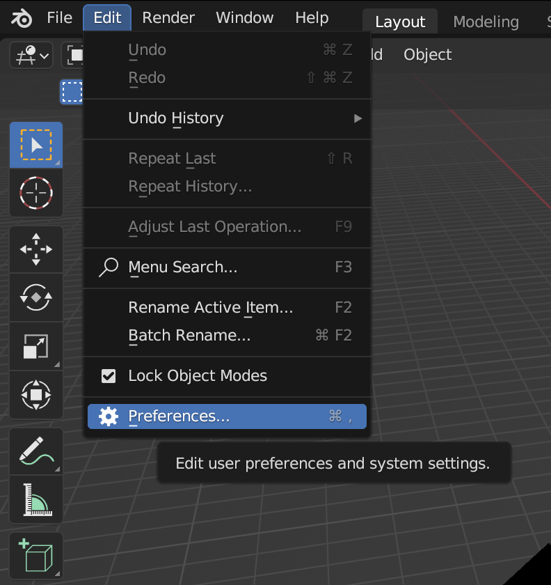 Blender edit preferences