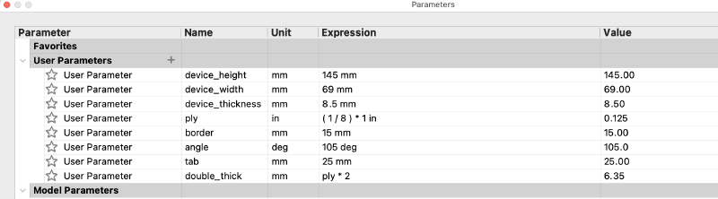 Laser Cut User Parameters