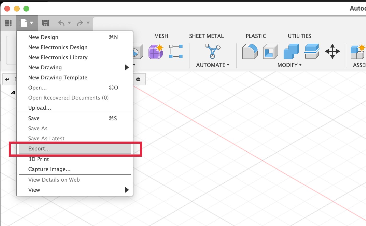 Select export from from the Fusion 360 menu