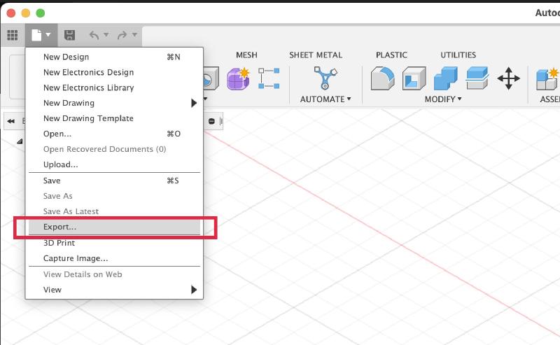 Select export from from the Fusion 360 menu