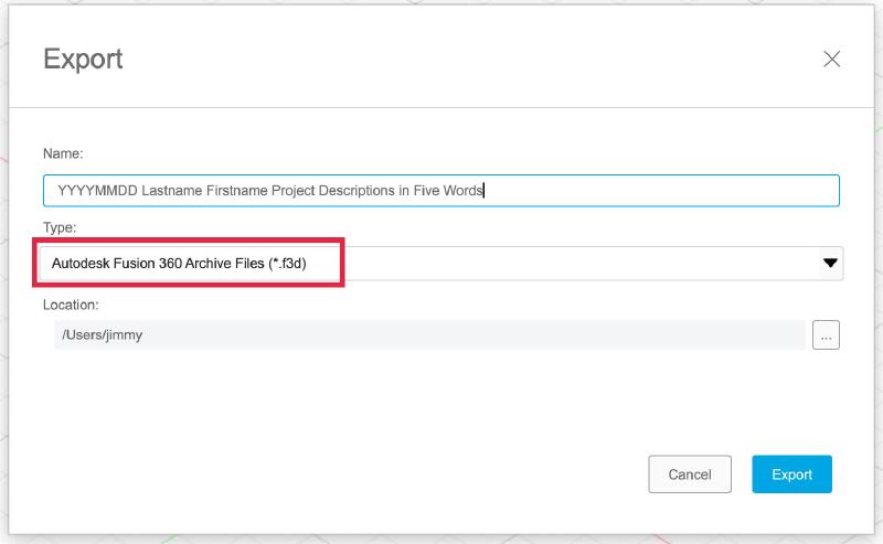 Select f3d for filetype from popup menu