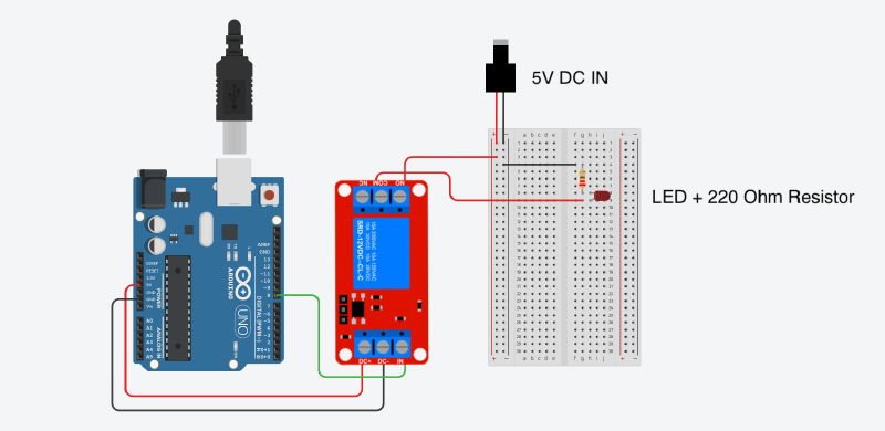 Relay Module Powering a Single LED