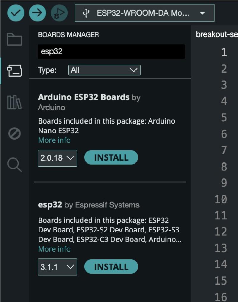 Install ESP 32 Board Manager tools in Arduino IDE