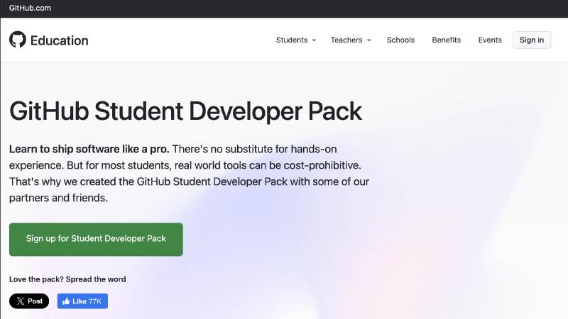 GitHub Student Developer Pack Start Screen