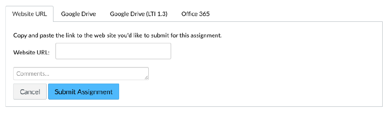 Canvas URL submission dialog box