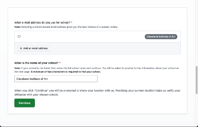 GitHub Student Developer Pack School Confirmation