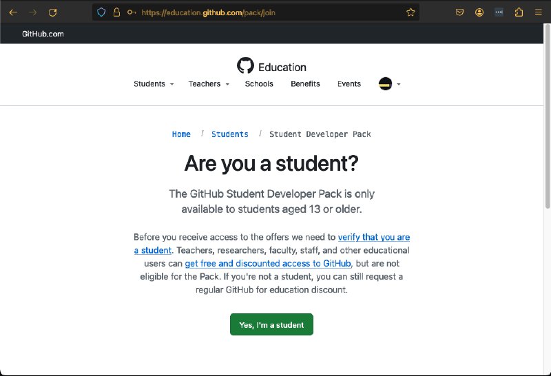 GitHub Student Developer Pack Student Confirmation Page