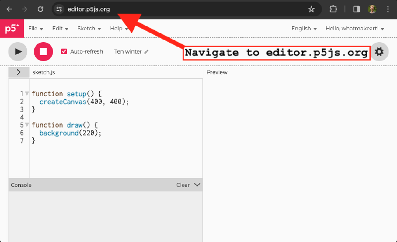 p5.js editor view