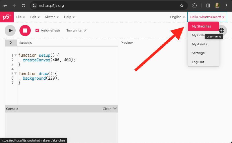 p5.js sketch menu dropdown