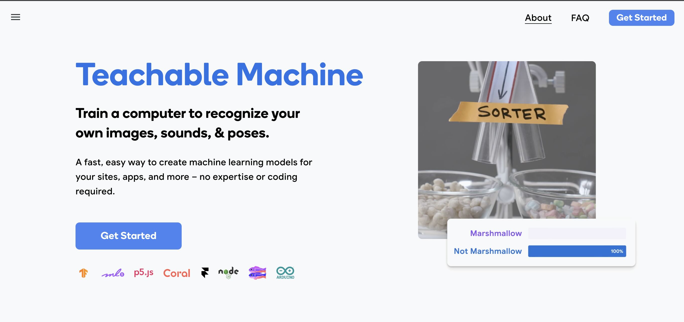 Teachable Machine Start Page