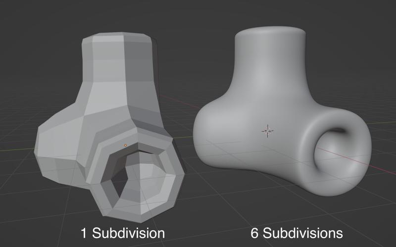 1 vs 6 subdivisions in Blender