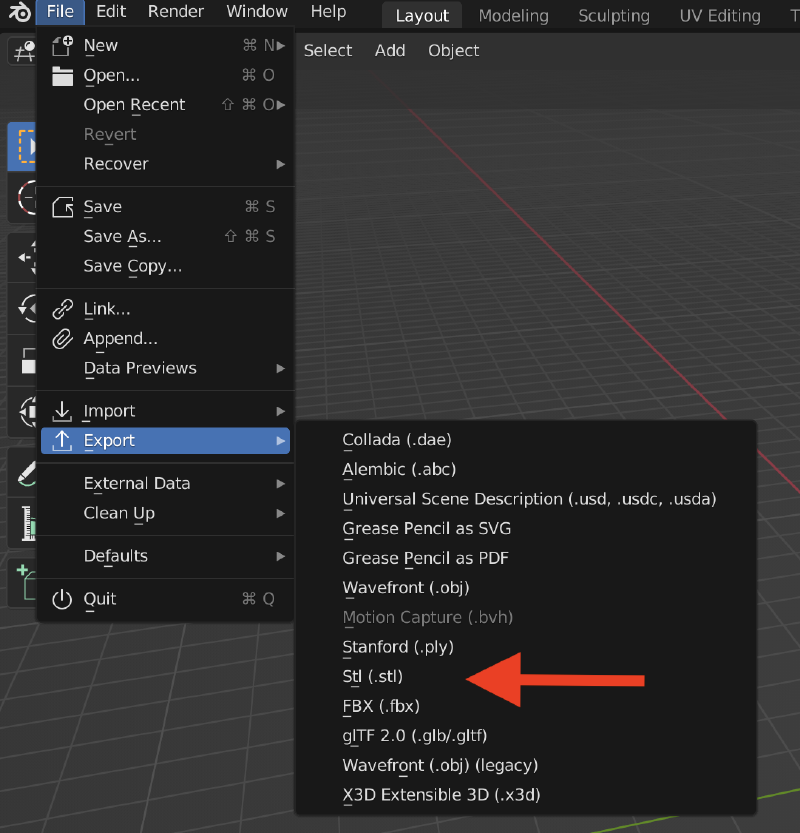 File Export STL Blender