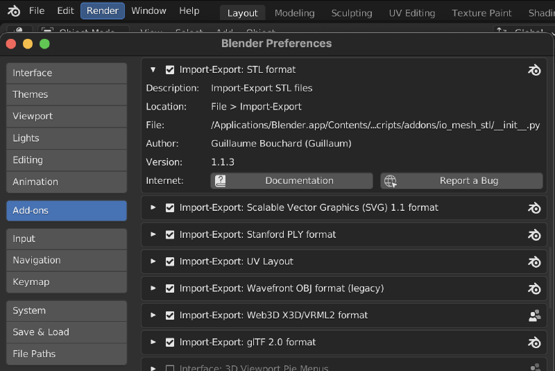 Blender Import-Export STL Add-on