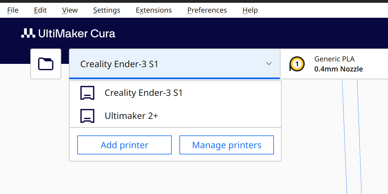 Cura choose 3D printer