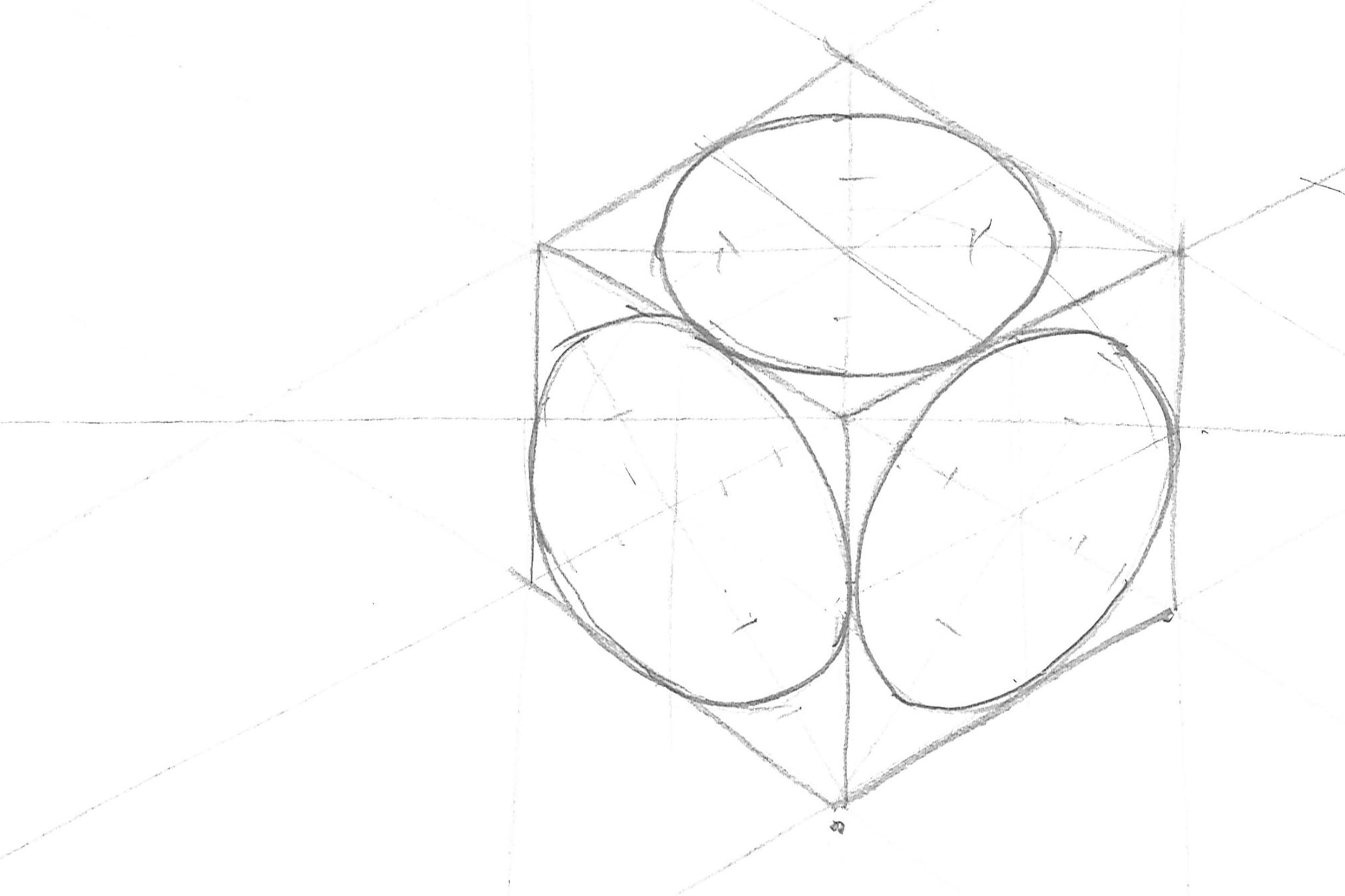 Freehand Isometric Cube with Circles Example