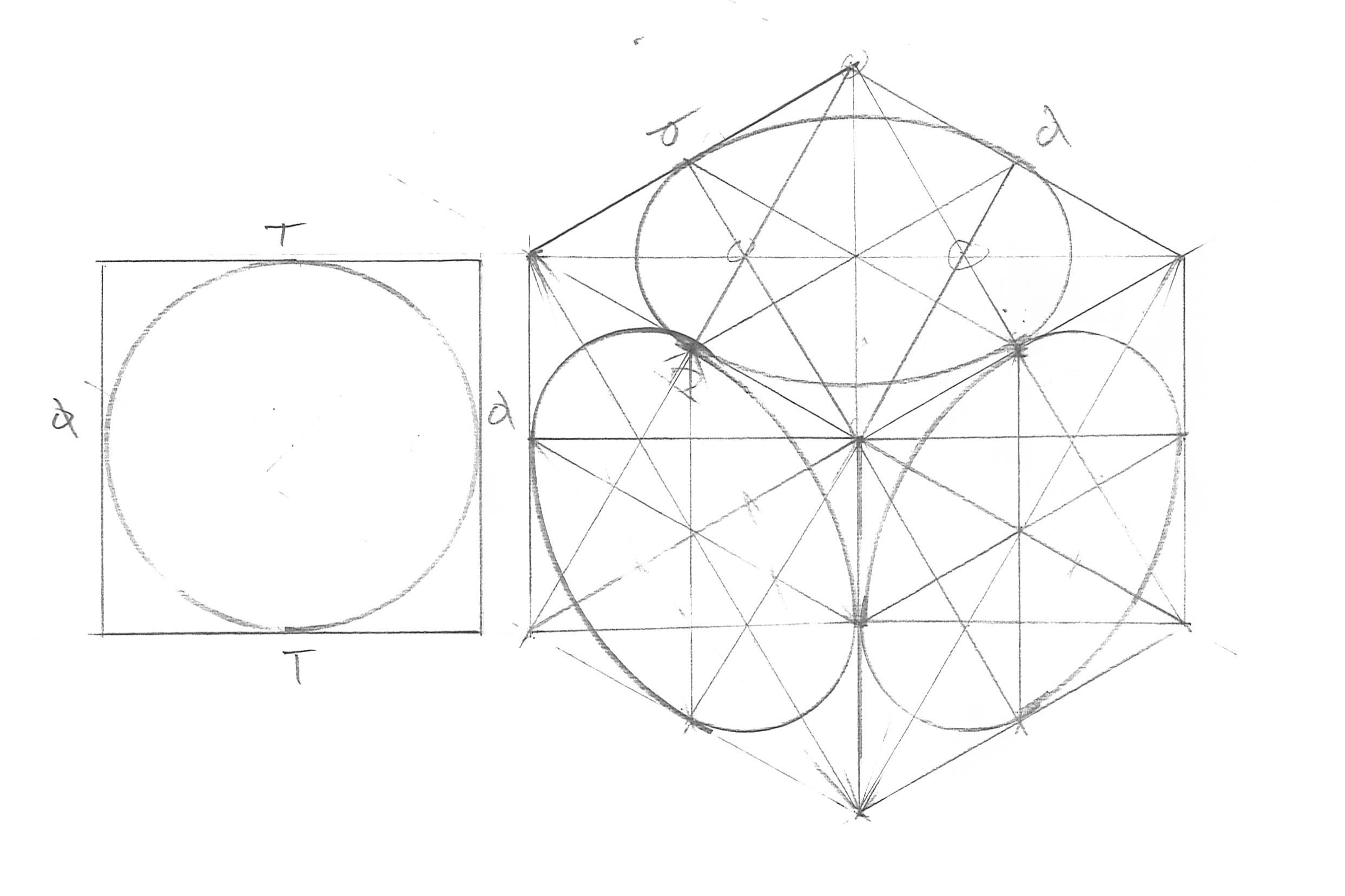 T-Square Isometric Cube with Circles Example
